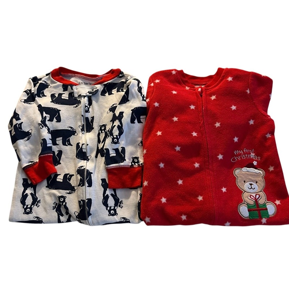 Infant Pajamas 9M PJ's One Piece MY FIRST CHRISTMAS Lot of 2 -Little Me- Carters